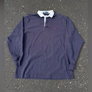 Vintage Polo Ralph Lauren Long Sleeve Rugby Shirt Cotton Blue Mens XL